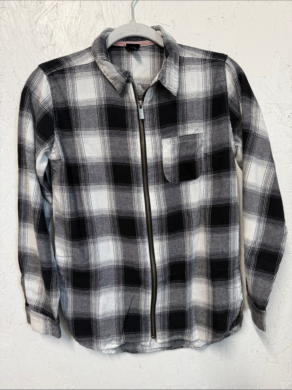 art class Black & White Plaid Shirt Jacket with Red Accent Trim